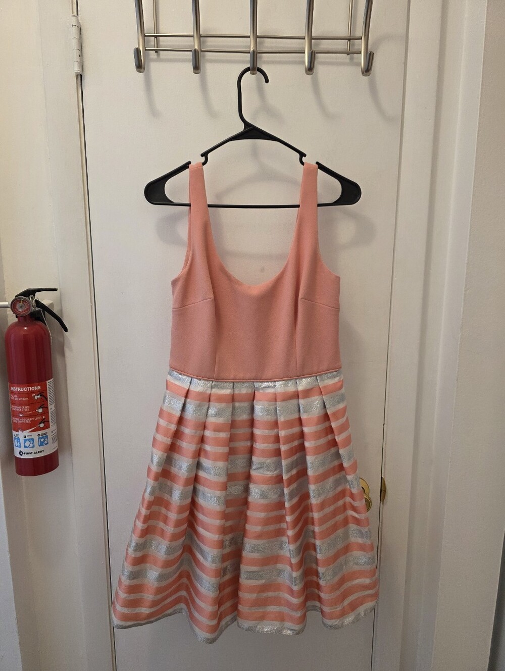 Aidan Mattox Peach Pink Silver Striped Fit & Flare Dress Size 6